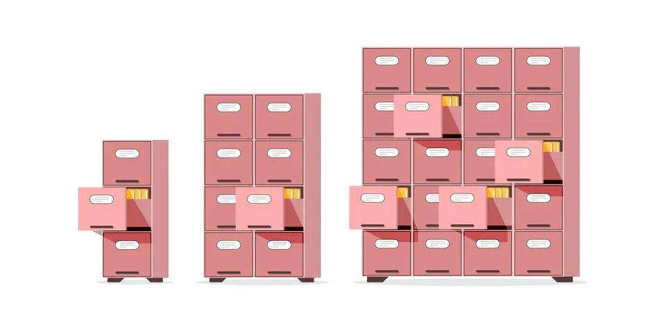 Office cabinet icon set in flat style. Furniture storage vector illustratio.. Stock-Illustration