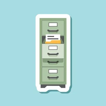 Office cabinet sticker icon in flat style. Furniture storage vector illustr.. Illustration