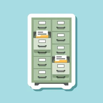 Office cabinet sticker icon in flat style. Furniture storage vector illustr.. Illustration