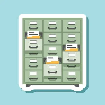 Office cabinet sticker icon in flat style. Furniture storage vector illustr.. Stock-Illustration