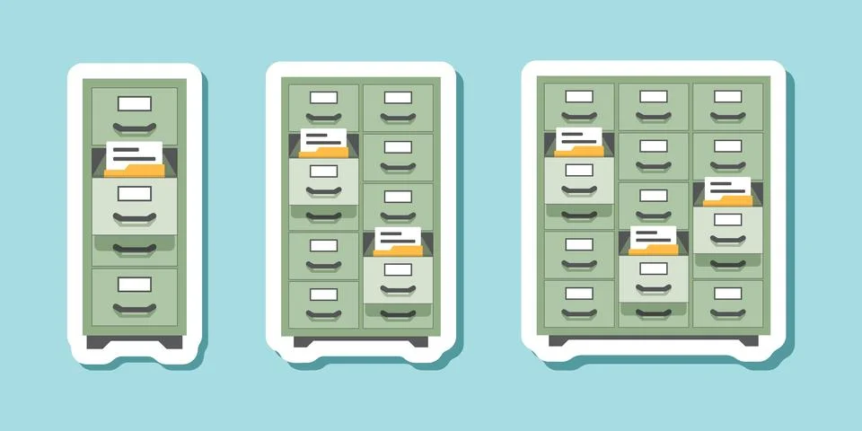 Office cabinet sticker icon in flat style. Furniture storage vector illustr.. Illustration