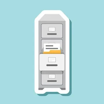 Office cabinet sticker icon in flat style. Furniture storage vector illustr.. Stock-Illustration