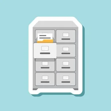 Office cabinet sticker icon in flat style. Furniture storage vector illustr.. Illustration