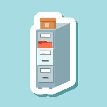Office cabinet sticker icon in flat style. Furniture storage vector illustr.. Stock-Illustration