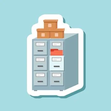 Office cabinet sticker icon in flat style. Furniture storage vector illustr.. Illustration