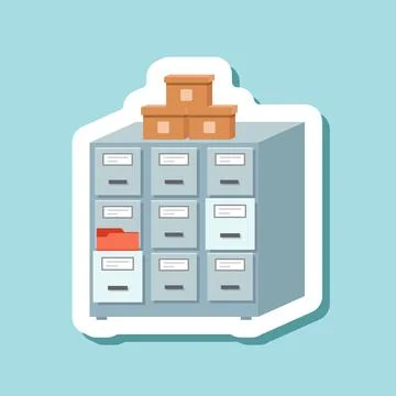 Office cabinet sticker icon in flat style. Furniture storage vector illustr.. Illustration
