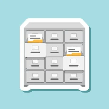 Office cabinet sticker icon in flat style. Furniture storage vector illustr.. Stock-Illustration