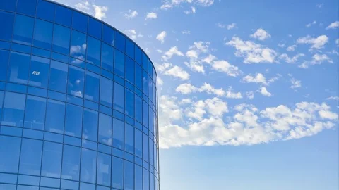 Office center with panoramic walls clouds Видео 82281317