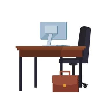 Office chair and desk with computer and briefcase, colorful design Stock-Illustration