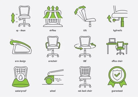Office chair function icon set Stock Illustration