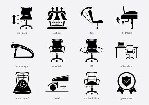 Office chair function icon set  (glyph) Stock Illustration