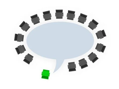 Office chairs around speech bubble table Stock Illustration