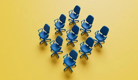 Office chairs background. Work and conference concept. 3D Rendering Illustrazione stock