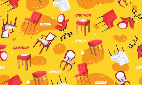 Office chairs seamless pattern. Modern home furniture, empty soft sofa, styli Stock Illustration