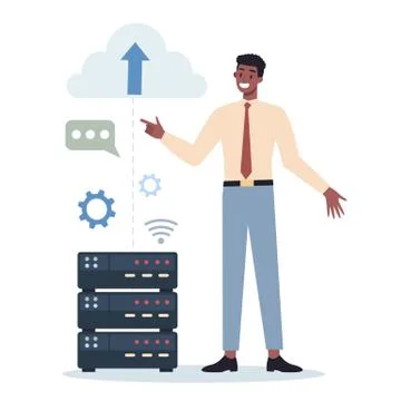 Office character and the cloud technology. Data information exchange Stock Illustration