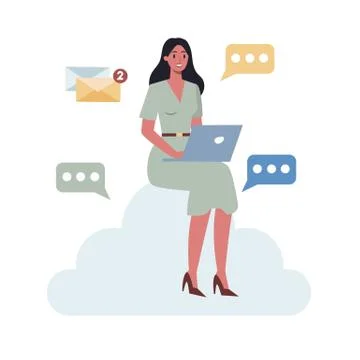 Office character and the cloud technology. Data information exchange Illustrazione stock