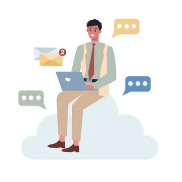 Office character and the cloud technology. Data information exchange Illustrazione stock