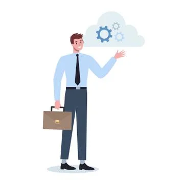 Office character and the cloud technology. Data information exchange 스톡 일러스트