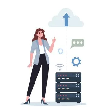 Office character and the cloud technology. Data information exchange Illustrazione stock