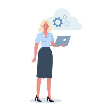 Office character and the cloud technology. Data information exchange Stock Illustration