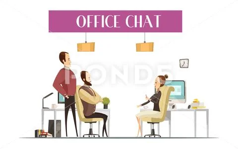 Office Chat Cartoon Style Composition