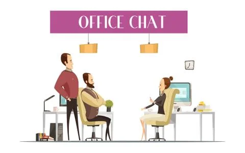 Office Chat Cartoon Style Composition Stock Illustration