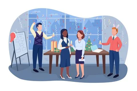 Office Christmas party 2D vector isolated illustration Stock-Illustration