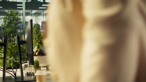 Office clerk at computer desk reading documentation files, solving tasks Stock Footage 305768112