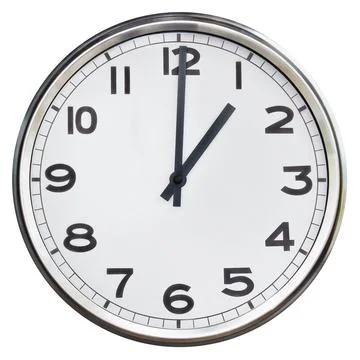 Office clock showing one o'clock isolated on a white background Stock Photos