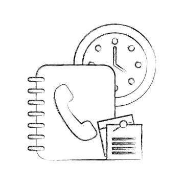 Office clock time book telephone notes paper Illustrazione stock
