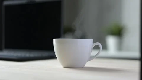 Office Coffee Break Scene Modern Workspace Product Photography Minimalist Stock Footage 295802126