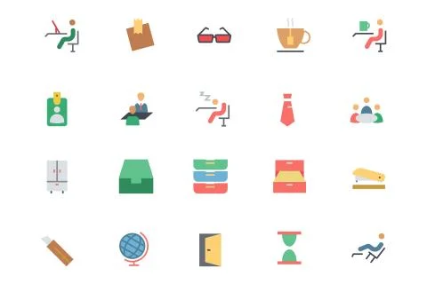 Office Colored Vector Icons Set Stock Illustration