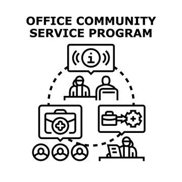 Office community service program organizing volunteering and support Stock Illustration