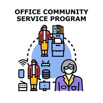 Office community service program providing digital assistance concept Illustration