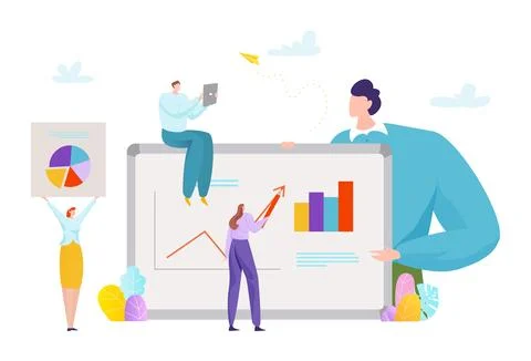 Office company infographic tablet, tiny business people character together Stock-Illustration