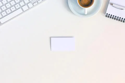 Office Composition with Electronics Stationery and Coffee on white Foto stock