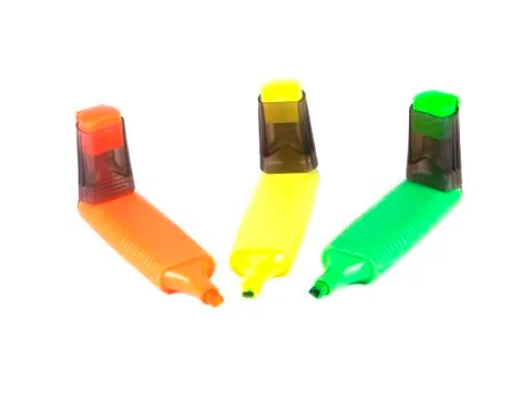 Office composition of three colored markers Stock Photos