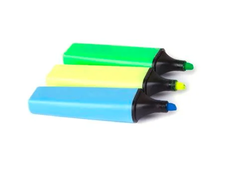 Office composition of three colored markers Stock Photos
