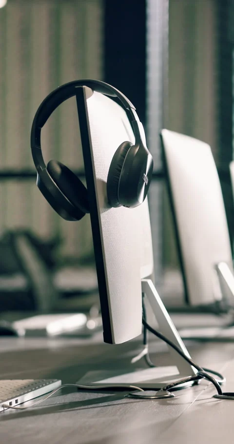 Office, computer and call center with headphones for CRM agency, customer Stock Footage 340630148