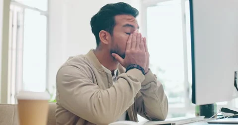 Office computer, anxiety and man stress over bad investment results, stock Stock Footage 231680941