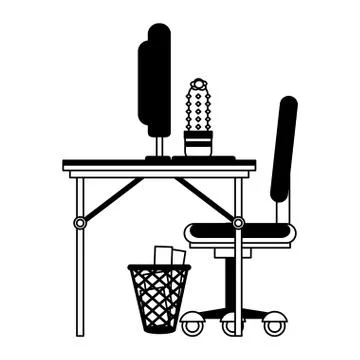 Office with computer in black and white Stockillustratie