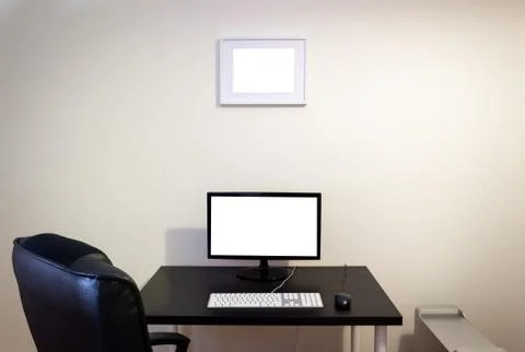 Office Computer Desk Mockup Stock Photos