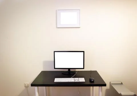 Office Computer Desk Mockup Stock Photos