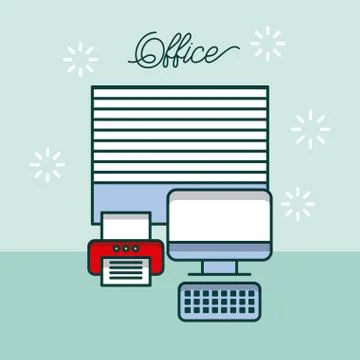 Office computer device printer window work site Stock Illustration