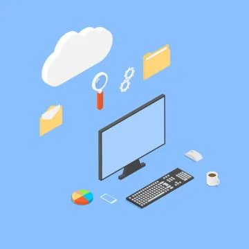 Office computer network work online. Vector illustration . Stock Illustration