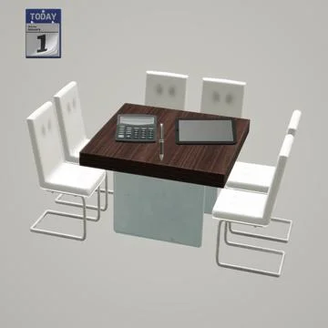 Office, computer, office table, chairs Ilustración de archivo