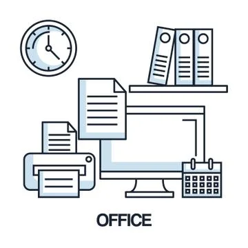 Office computer print paper calendar clock folder Stock Illustration