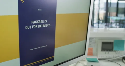 Office, computer screen and ecommerce, order or tracking for online shopping Stock Footage 257189110