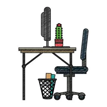 Office with computer scribble 스톡 일러스트