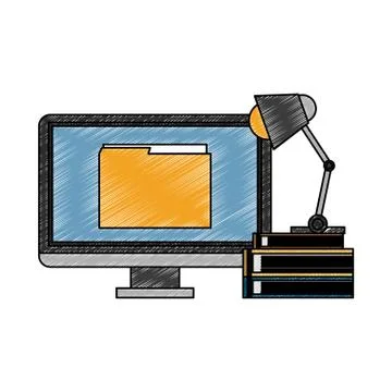 Office with computer scribble 스톡 일러스트